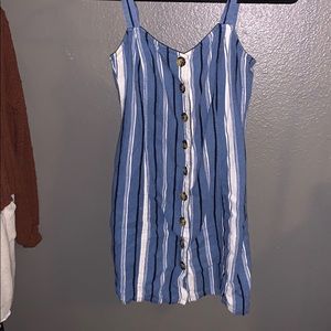 Mini blue/white button down dress